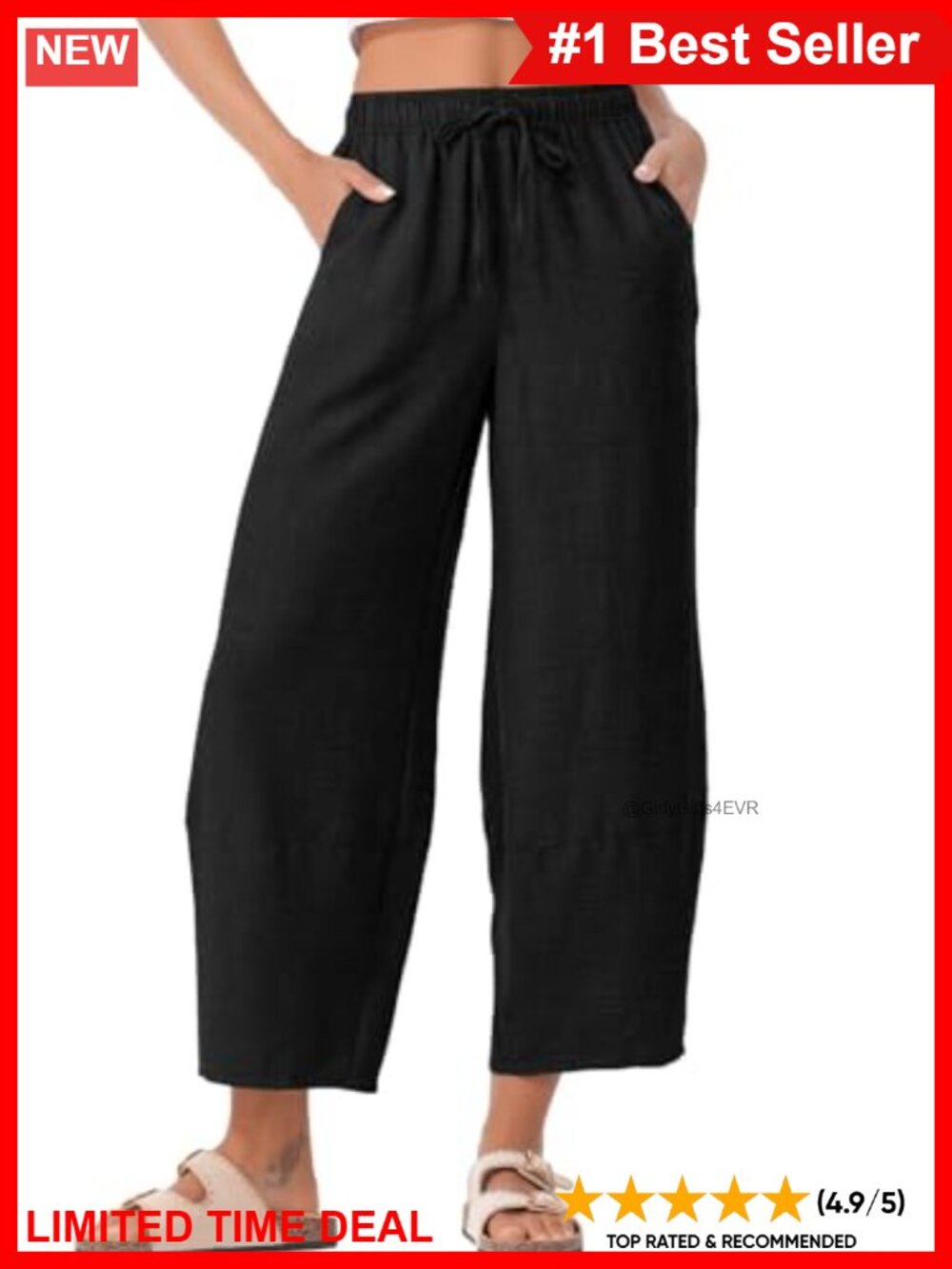 Wide Leg Palazzo Pants Baggy Pull On High Rise Drawstring